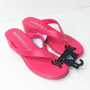AEROSOLES Bright Pink Wedge Thong Sandals